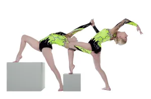 Acrobatic Couple Drucke: Two high skill acrobats exercise program on cube isolated