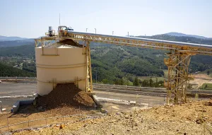 Excavator Machinery Drucke: Mining elevators are seen in a gold mine processing plant