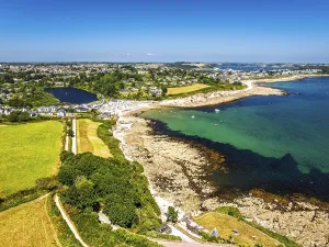 Drone Photography Cornwall Drucke: Cliffs over Swanpool Beach and Stack Point from a drone