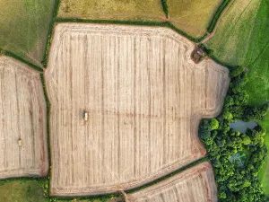 Drone Photography In Devon Drucke: Top Down over Fields from a drone