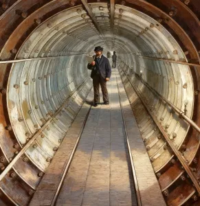 London Underground History Drucke: The Tower Subway in 1870, a tunnel beneath the River Thames in central London