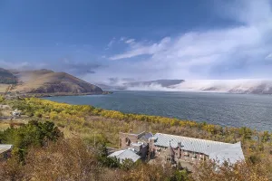 Armenian Countryside Photography Drucke: Landscape with Sevan lake from Sevanavank monastery