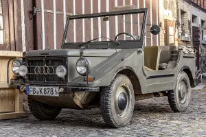 Deserted Road Germany Drucke: Oldtimer DKW Munga 4 of the Auto Union