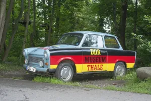 Deserted Roads In Germany Drucke: Old Trabant, Trabant at the roadside