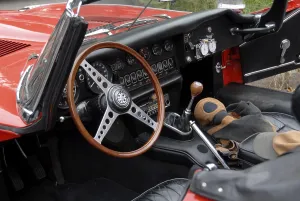 Deserted Road Traffic Europe Drucke: Interior of a Jaguar E Type 4, 2