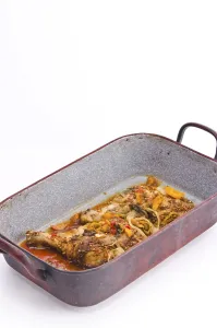 Grilled Pork Meat Dish Drucke: Roasting pan