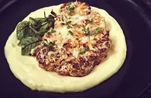 Vegetable Health Benefits Drucke: Cauliflower steak, with mashed potatoes