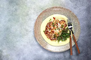 Homemade Roasted Vegetables Drucke: Cauliflower steak, with mashed potatoes