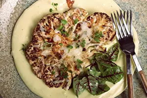 Healthy Eating Meal Drucke: Cauliflower steak, with mashed potatoes