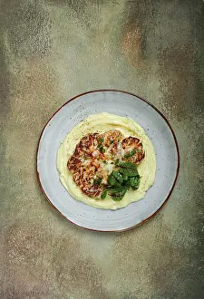 Vegetable Dishes Drucke: Cauliflower steak, with mashed potatoes