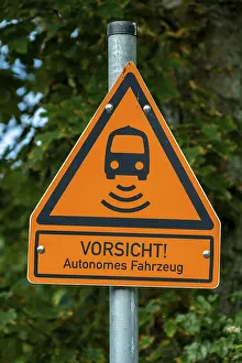 Central Europe Deserted Roads Drucke: Caution autonomous vehicle, sign