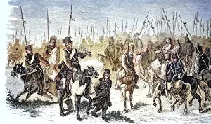 Russian Cossacks Drucke: Cavalry unit of Russian Cossacks riding their typical