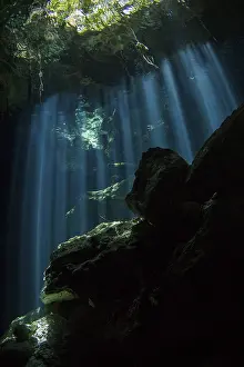 Underwater Cave Photography Drucke: Cave of light from the cave ceiling