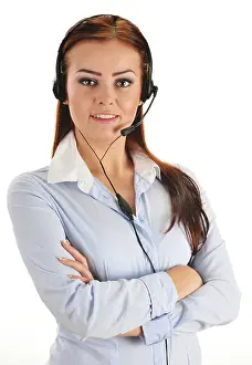 Customer Support Specialist Drucke: Call center operator isolated on white