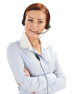Customer Support Specialist Drucke: Call center operator isolated on white