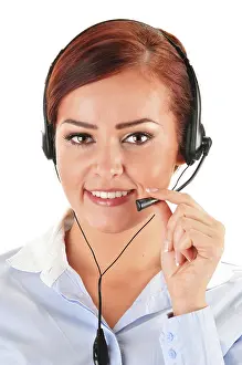 Helpdesk Representative Drucke: Call center operator isolated on white