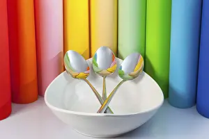 Ceramic Bowl Drucke: One ceramic bowl and three spoons