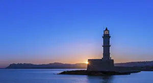 Leuchttürme Drucke: Leuchtturm von Chania bei Sonnenaufgang, Hafen.