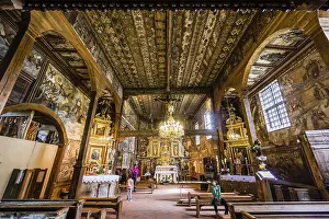 Wooden Church Poland Drucke: Chapel and ceiling with polychrome from 1655