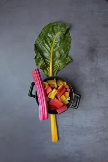 Healthy Vegetable Meals Drucke: Chard, leaf and chopped stems in pots