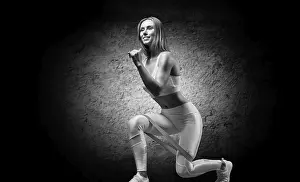 Fitness Exercises Drucke: Charming girl does an exercise called lunges