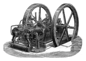 Industrial Encyclopedia Art Drucke: Charon engine with two cylinders