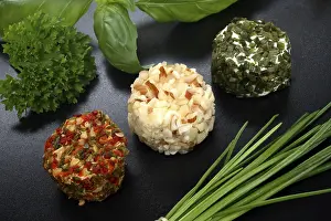 Studio Shot Of Cheese Drucke: Cheese with herbs