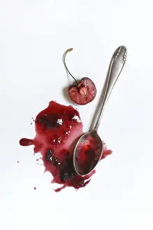 Studio Background Food Drucke: Cherry jam with spoon, cherry