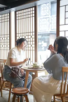 Seoul Cityscape Photography Drucke: In a chic cafe by a window table