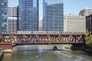Viadukte Drucke: Das Chicago L Elevated ist eine Hochbahn auf einer Brücke im öffentlichen Verkehr in Chicago