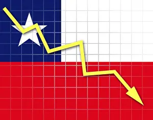 Chile Flag Drucke: The Chile flag and arrow graph going down