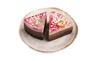 Plain Colored Background Desserts Drucke: Chocolate cake isolated on white background