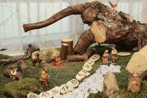 Krippe Drucke: Weihnachtsbett aus natürlichen Materialien.