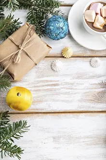 New Year Celebration Decorations Drucke: Christmas or New Year frame composition