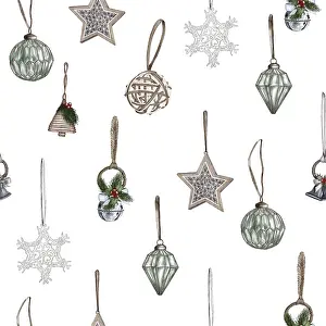 Farmhouse Christmas Decorations Drucke: Christmas seamless pattern. lights