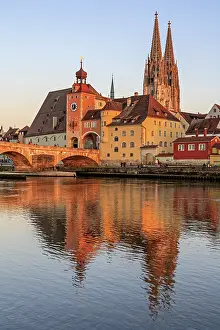 UNESCO World Heritage Site Bavaria Drucke: Church and bridge reflected in river
