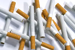 Isolated Cigarette Cutout Drucke: Few cigarettes lying on a white background