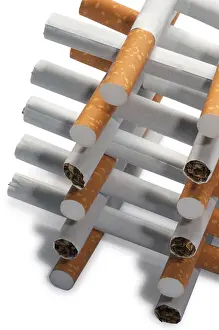 Cigarettes On White Background Drucke: Few cigarettes lying on a white background