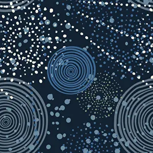 Bunte Abstrakte Kunst Drucke: Blauer Kreis- und Punkt-Muster in handgezeichneten Vektoren