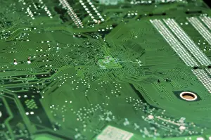 Computer Hardware Components Drucke: Circuit board background of computer motherboard and electronics
