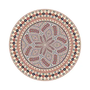 Red Arabic Embellishment Drucke: Circular pattern in traditional Palestinian style