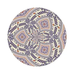 Red Arabic Ornament Drucke: Circular pattern in traditional Palestinian style