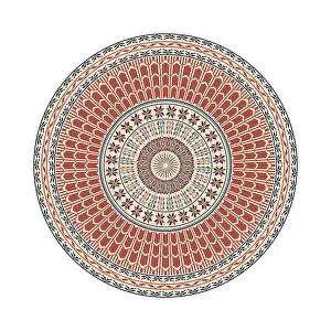 Red Arabic Ornament Drucke: Circular pattern in traditional Palestinian style