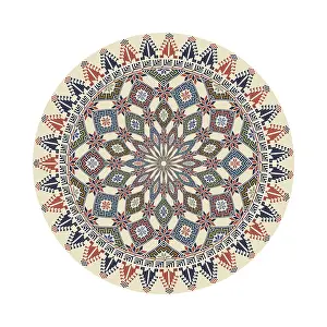 Red Arabic Embellishment Drucke: Circular pattern in traditional Palestinian style