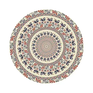 Red Arabic Embellishment Drucke: Circular pattern in traditional Palestinian style