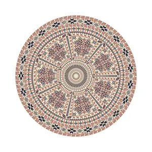Red Arabic Embellishment Drucke: Circular pattern in traditional Palestinian style
