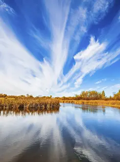 Indian Summer Scene Drucke: Cirrus clouds are reflected in the Winnipeg River