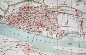 Vintage City Maps Europe Drucke: City map, 1892, Mainz, Germany
