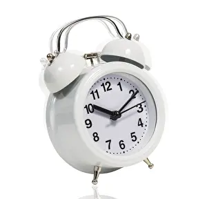 Bright White Background Drucke: Classical alarm clock ringing on the white background