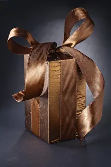 Gift Wrapping Inspiration Drucke: Classical giftbox with bow on black background
